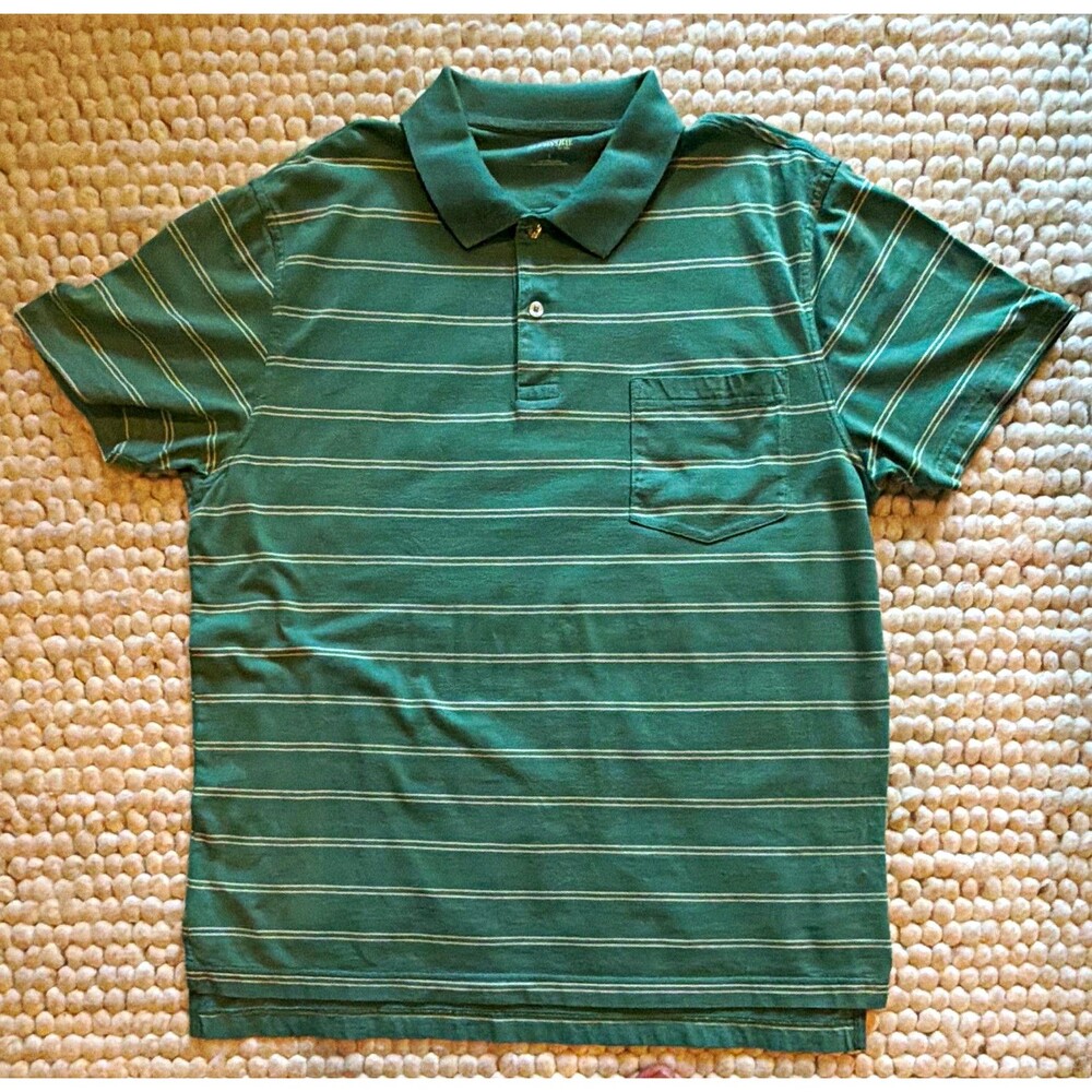 St. John's Bay Men's Striped Polo Shirt Green/White Cotton Pocket Size L